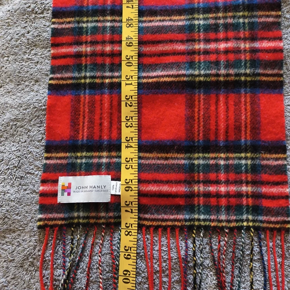 John Hanly Unisex 100% Lambs Wool Plaid Multicolor Scarf Made In Ireland Outdoor